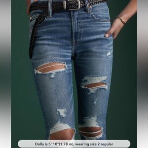 AE77 Premium High-Waisted Jeggings, Womens Size 14 Short, Light Wash and Ripped